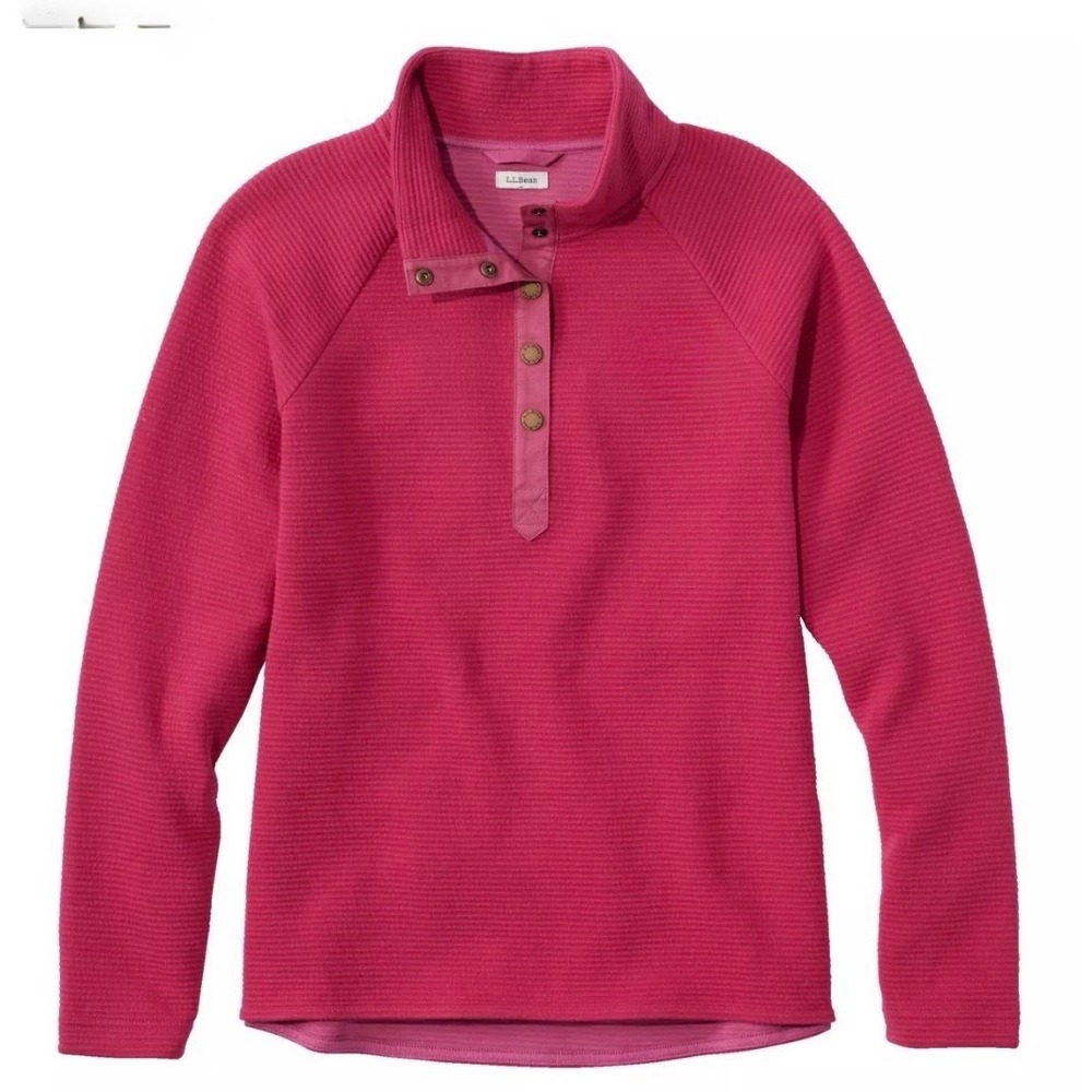 LL Bean Red Lakewashed Double-Knit 1/4 Snap Pullover Size SMALL PETITE